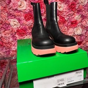 Bottega Veneta boots, Color-Black W/ Flamingo Pink Sole,Size 41